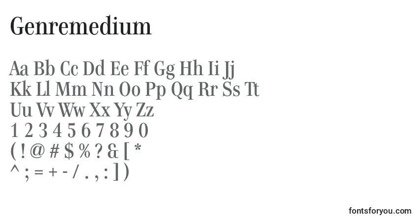 Czcionka Genremedium – alfabet, cyfry, specjalne znaki