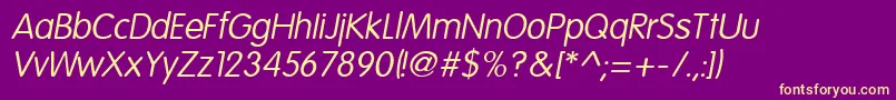 フォントEsfRoundedItalic – 紫の背景に黄色のフォント