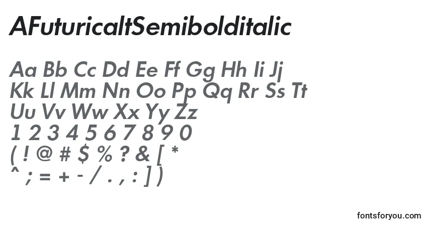 Czcionka AFuturicaltSemibolditalic – alfabet, cyfry, specjalne znaki