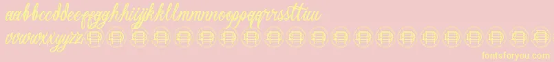 MementoMoriDemo-Schriftart – Gelbe Schriften auf rosa Hintergrund