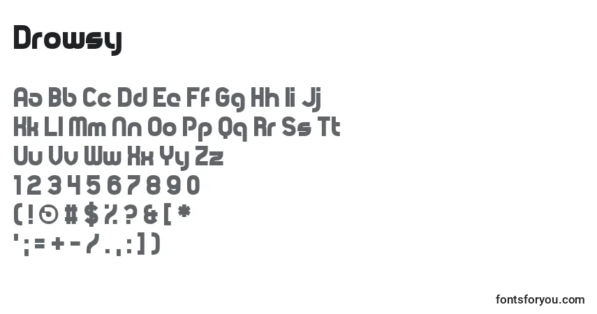 Drowsy-fontti – aakkoset, numerot, erikoismerkit