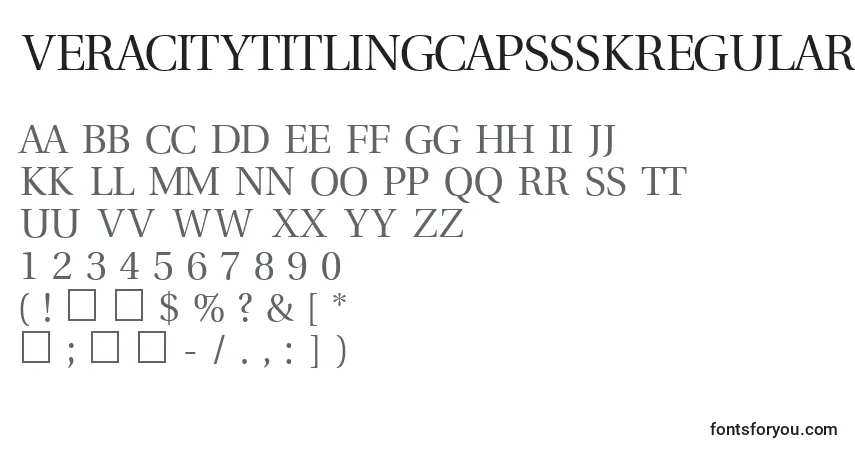 A fonte VeracitytitlingcapssskRegular – alfabeto, números, caracteres especiais