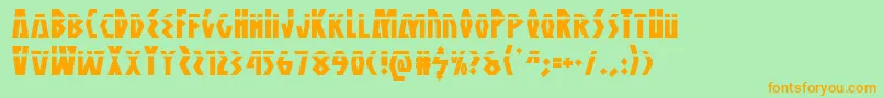 フォントAntikytheralaser – オレンジの文字が緑の背景にあります。