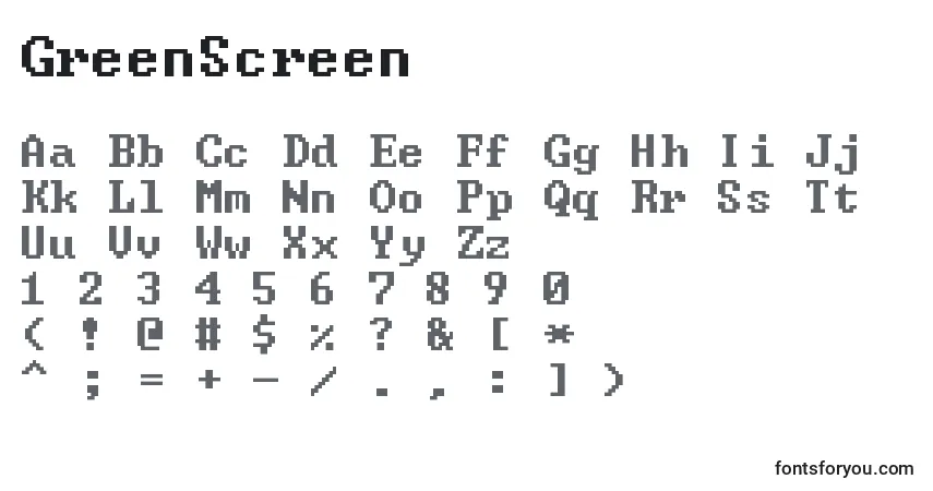 Schriftart GreenScreen – Alphabet, Zahlen, spezielle Symbole