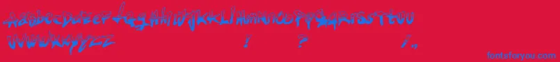 Tiredterrorist-Schriftart – Blaue Schriften auf rotem Hintergrund