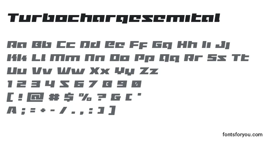 Schriftart Turbochargesemital – Alphabet, Zahlen, spezielle Symbole