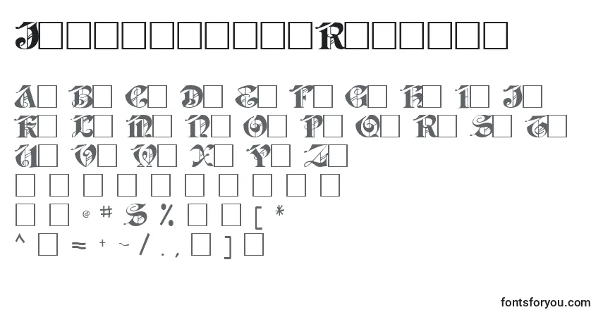 Czcionka Jabacaps105Regular – alfabet, cyfry, specjalne znaki