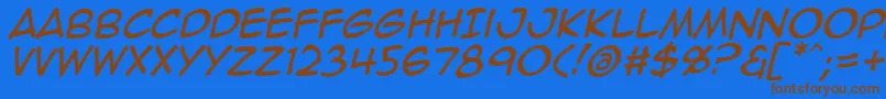 フォントAnimeace2Ital – 茶色の文字が青い背景にあります。