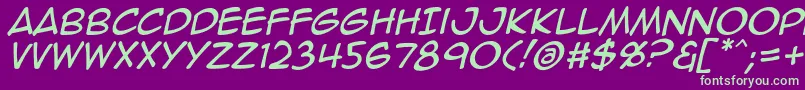フォントAnimeace2Ital – 紫の背景に緑のフォント