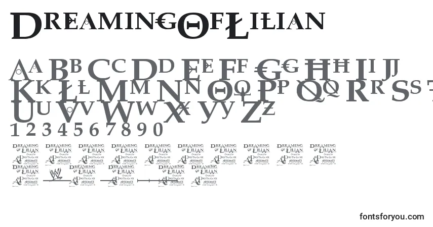 Czcionka DreamingOfLilian – alfabet, cyfry, specjalne znaki