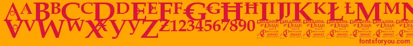 DreamingOfLilian-Schriftart – Rote Schriften auf orangefarbenem Hintergrund