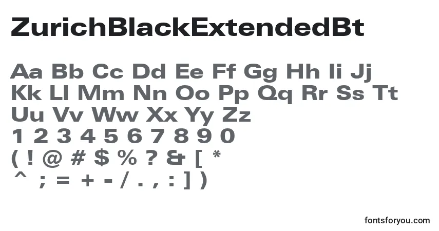 Шрифт ZurichBlackExtendedBt – алфавит, цифры, специальные символы
