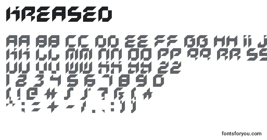 A fonte Kreased – alfabeto, números, caracteres especiais