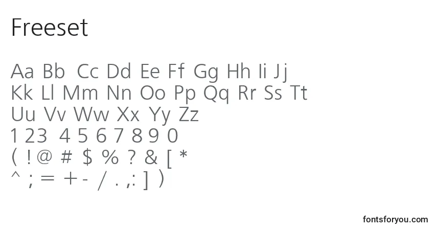 Czcionka Freeset – alfabet, cyfry, specjalne znaki