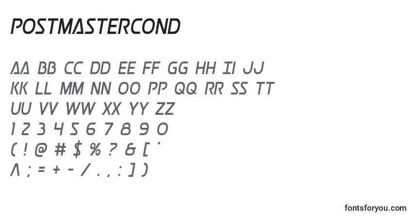 Шрифт Postmastercond – алфавит, цифры, специальные символы