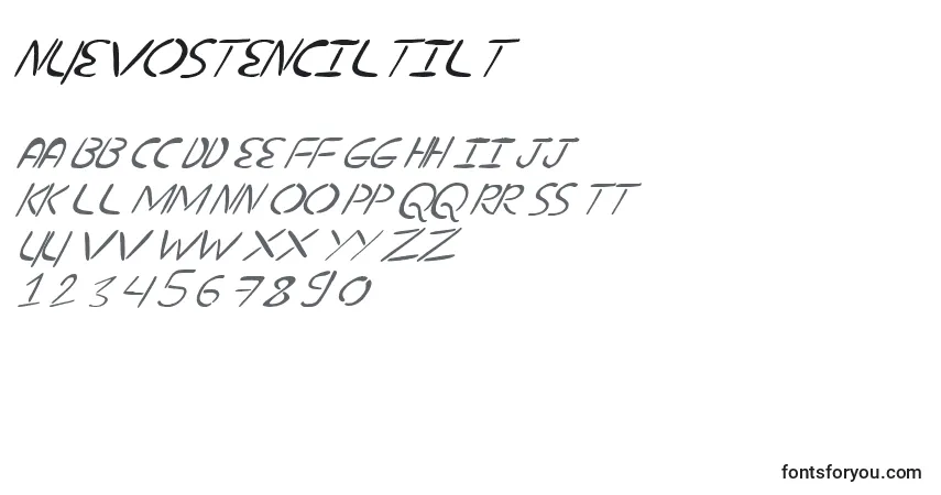 Шрифт NuevostencilTilt – алфавит, цифры, специальные символы