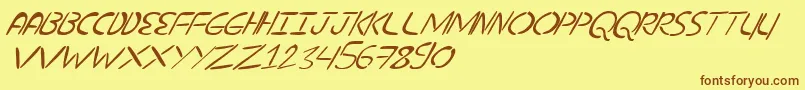 NuevostencilTilt-Schriftart – Braune Schriften auf gelbem Hintergrund