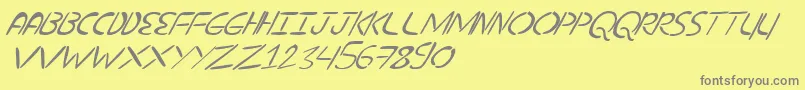 NuevostencilTilt-Schriftart – Graue Schriften auf gelbem Hintergrund