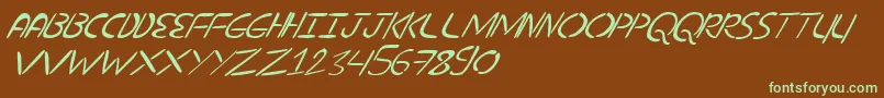 NuevostencilTilt-fontti – vihreät fontit ruskealla taustalla