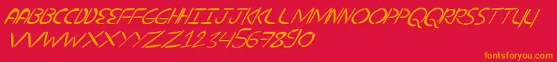 NuevostencilTilt Font – Orange Fonts on Red Background