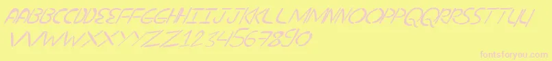 NuevostencilTilt-Schriftart – Rosa Schriften auf gelbem Hintergrund