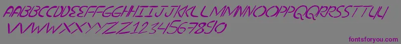フォントNuevostencilTilt – 紫色のフォント、灰色の背景