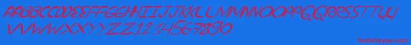 NuevostencilTilt Font – Red Fonts on Blue Background