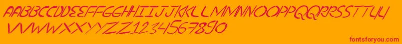 フォントNuevostencilTilt – オレンジの背景に赤い文字
