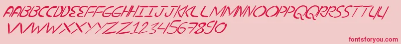 フォントNuevostencilTilt – ピンクの背景に赤い文字