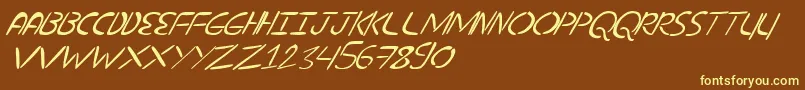 NuevostencilTilt-fontti – keltaiset fontit ruskealla taustalla