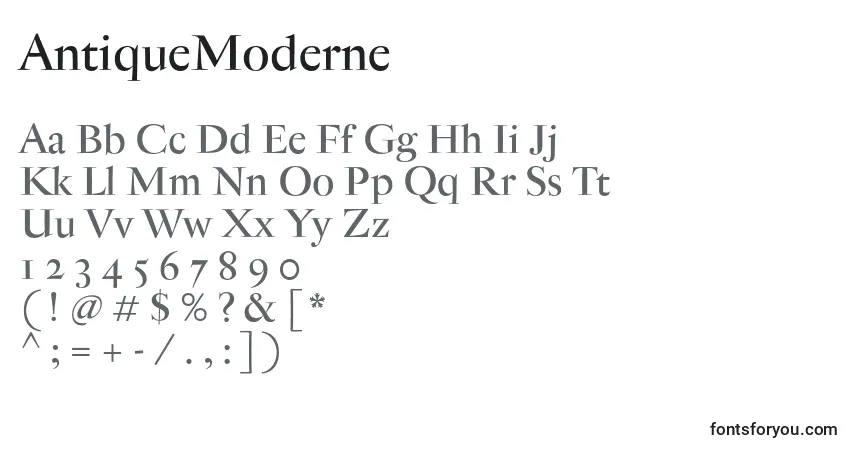 AntiqueModerne-fontti – aakkoset, numerot, erikoismerkit