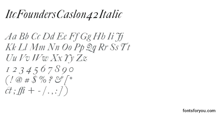 A fonte ItcFoundersCaslon42Italic – alfabeto, números, caracteres especiais
