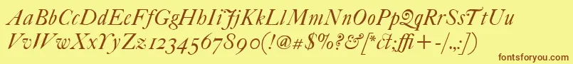 フォントItcFoundersCaslon42Italic – 茶色の文字が黄色の背景にあります。