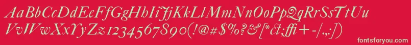 Fonte ItcFoundersCaslon42Italic – fontes verdes em um fundo vermelho