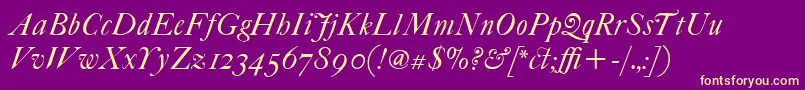 Fonte ItcFoundersCaslon42Italic – fontes amarelas em um fundo roxo