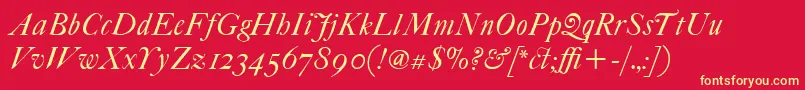 Fonte ItcFoundersCaslon42Italic – fontes amarelas em um fundo vermelho