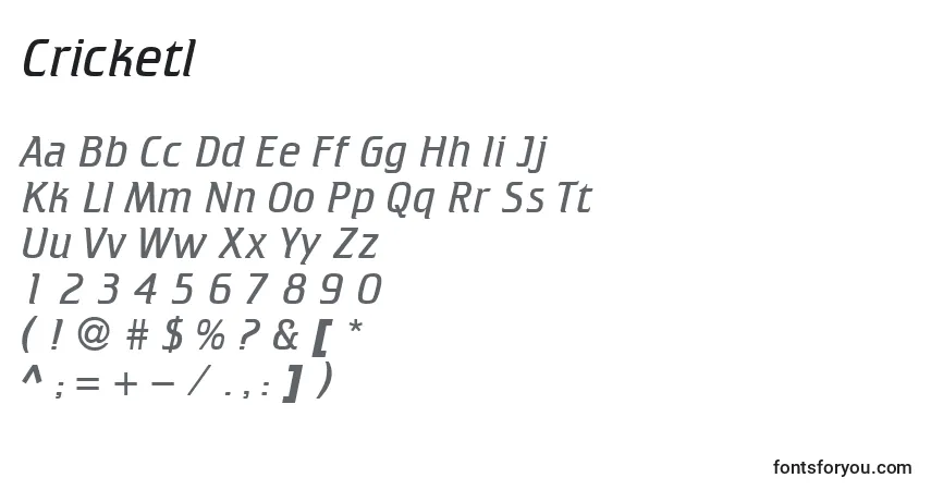 Czcionka Cricketl – alfabet, cyfry, specjalne znaki