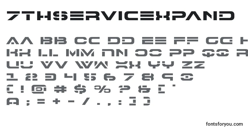 Schriftart 7thservicexpand – Alphabet, Zahlen, spezielle Symbole