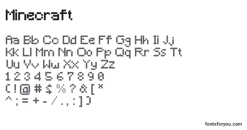 A fonte Minecraft – alfabeto, números, caracteres especiais