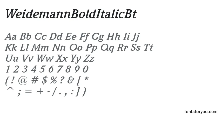 Czcionka WeidemannBoldItalicBt – alfabet, cyfry, specjalne znaki