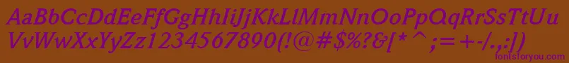WeidemannBoldItalicBt Font – Purple Fonts on Brown Background
