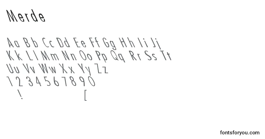 Czcionka Merde – alfabet, cyfry, specjalne znaki