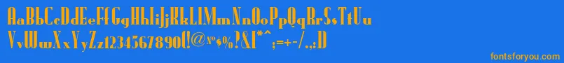 フォントRadio Ranch Nf – オレンジ色の文字が青い背景にあります。