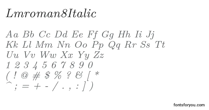 Schriftart Lmroman8Italic – Alphabet, Zahlen, spezielle Symbole