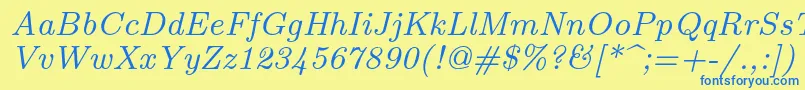 フォントLmroman8Italic – 青い文字が黄色の背景にあります。