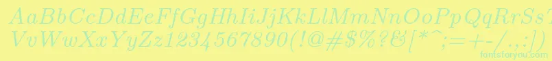 フォントLmroman8Italic – 黄色い背景に緑の文字