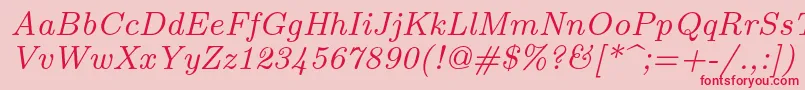 Lmroman8Italic-fontti – punaiset fontit vaaleanpunaisella taustalla
