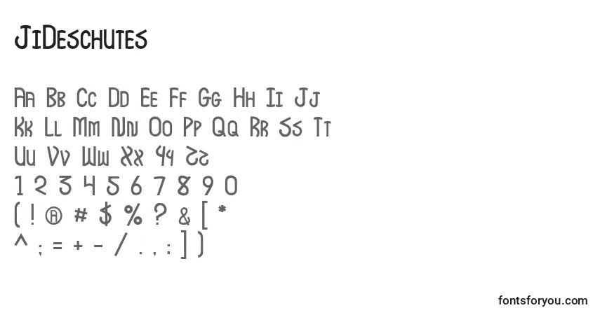 A fonte JiDeschutes – alfabeto, números, caracteres especiais