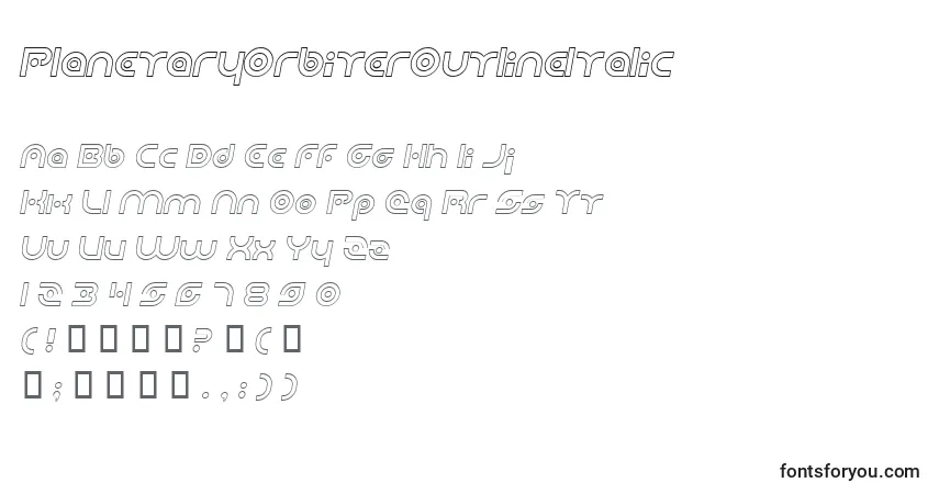 Шрифт PlanetaryOrbiterOutlineItalic – алфавит, цифры, специальные символы