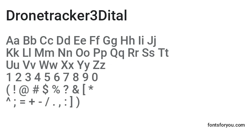 A fonte Dronetracker3Dital – alfabeto, números, caracteres especiais